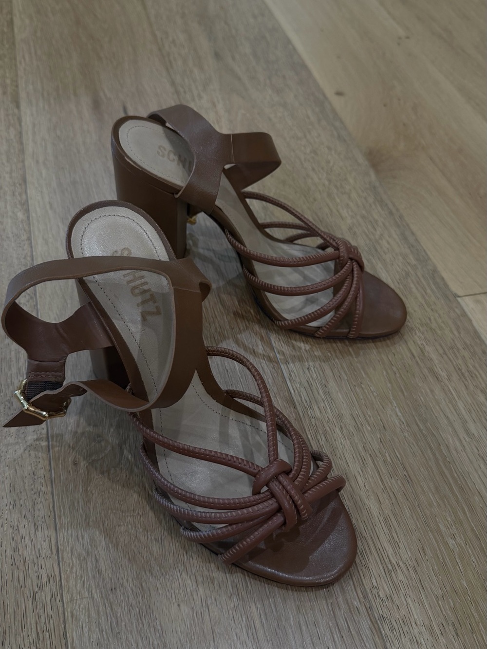 SCHUTZ Brown Knotted Strappy Block Heel Sandals